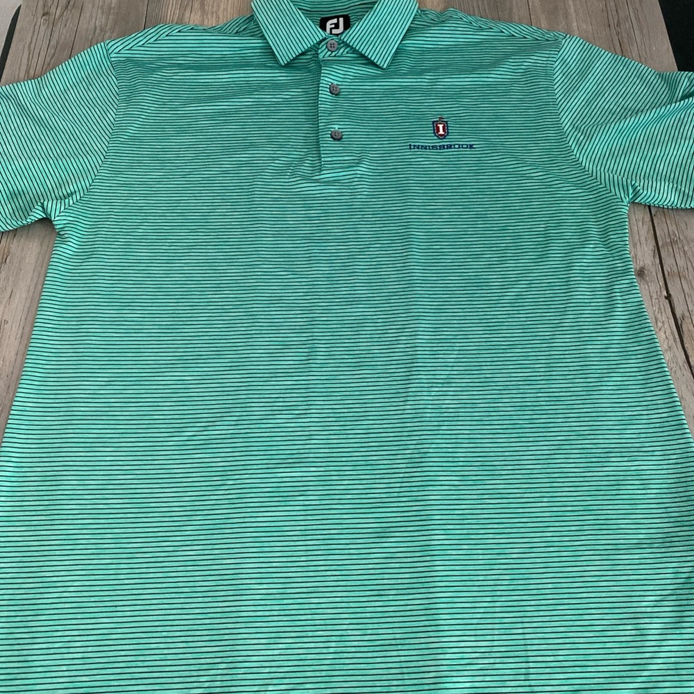 FootJoy Innisbrook Striped Men’s Golf Polo Spell Out Logo Green Size XL